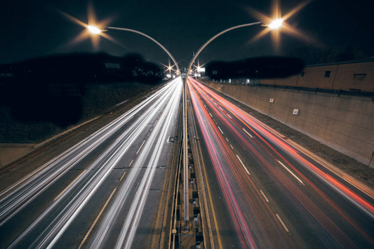 Highway lights at night