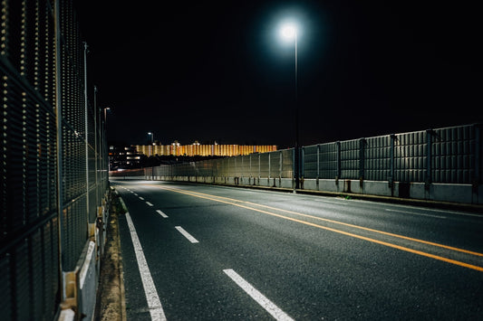 Highway at night recorded by a dash cam