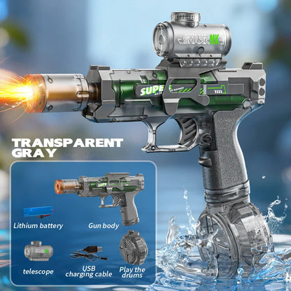 Electric Water Gun with Light Sprays Flame Effect Continuously High-Pressure Powerful Outdoor Water Gun Toys Pistolet Na Wode