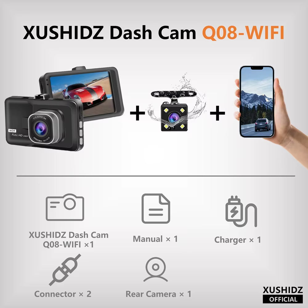 1080P dash cam with night vision and optional rear camera