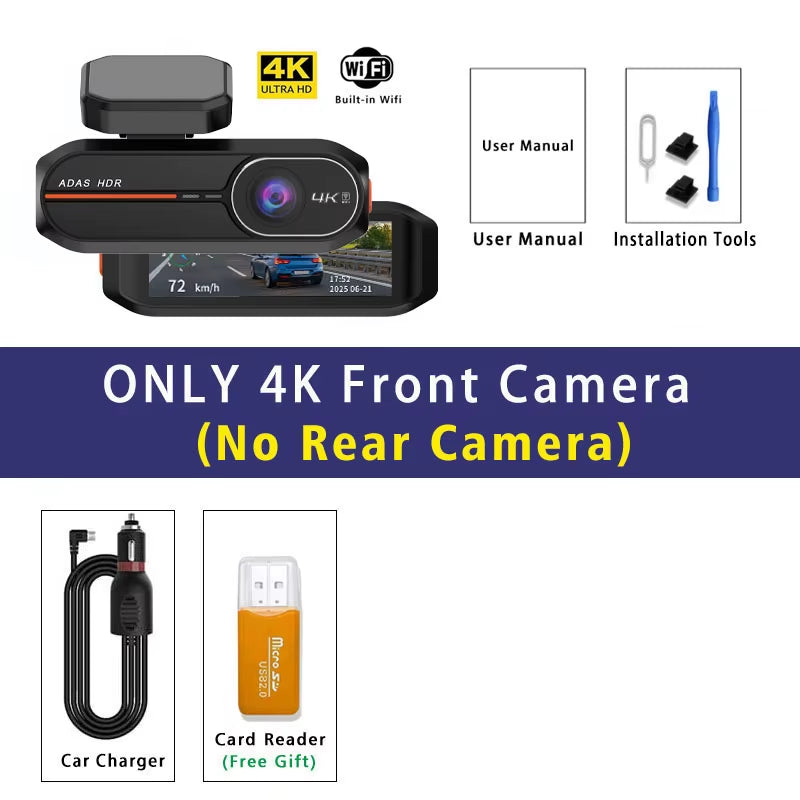 4K dash cam with optional 2.5K rear camera and WiFi app