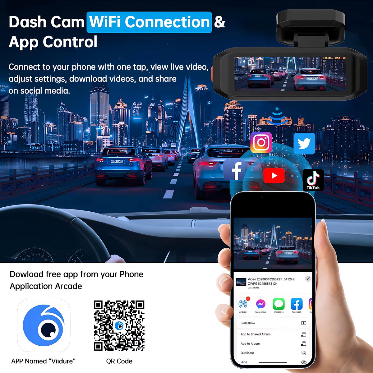 4K dash cam with optional 2.5K rear camera and WiFi app