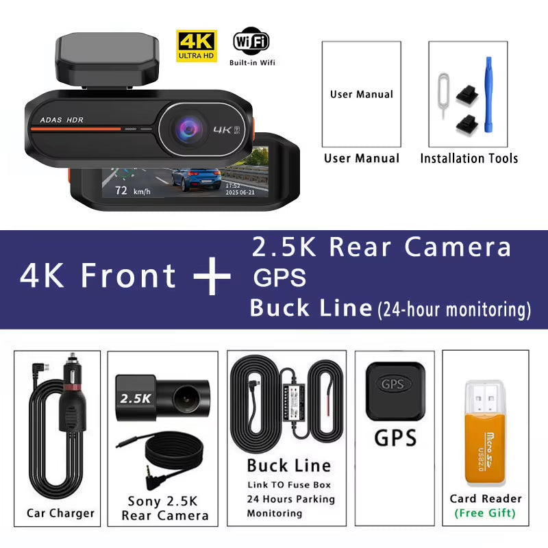 4K dash cam with optional 2.5K rear camera and WiFi app