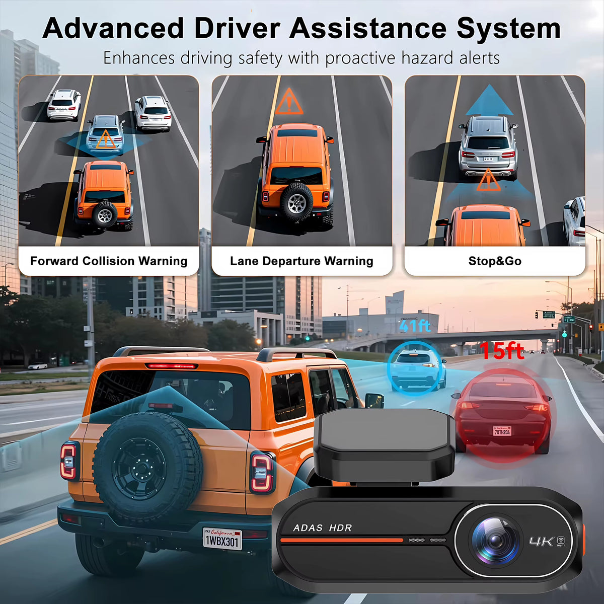 4K dash cam with optional 2.5K rear camera and WiFi app
