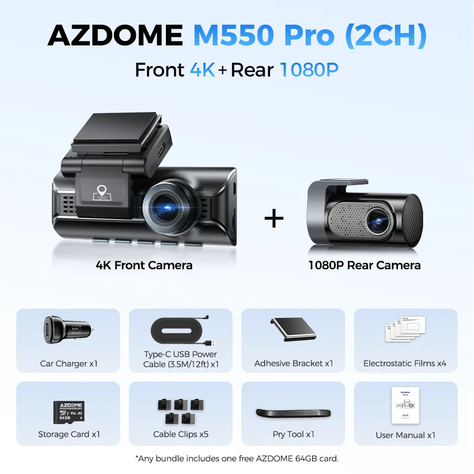 AZDOME M550 Pro 3-channel 4K dash cam with GPS and 5GHz WiFi