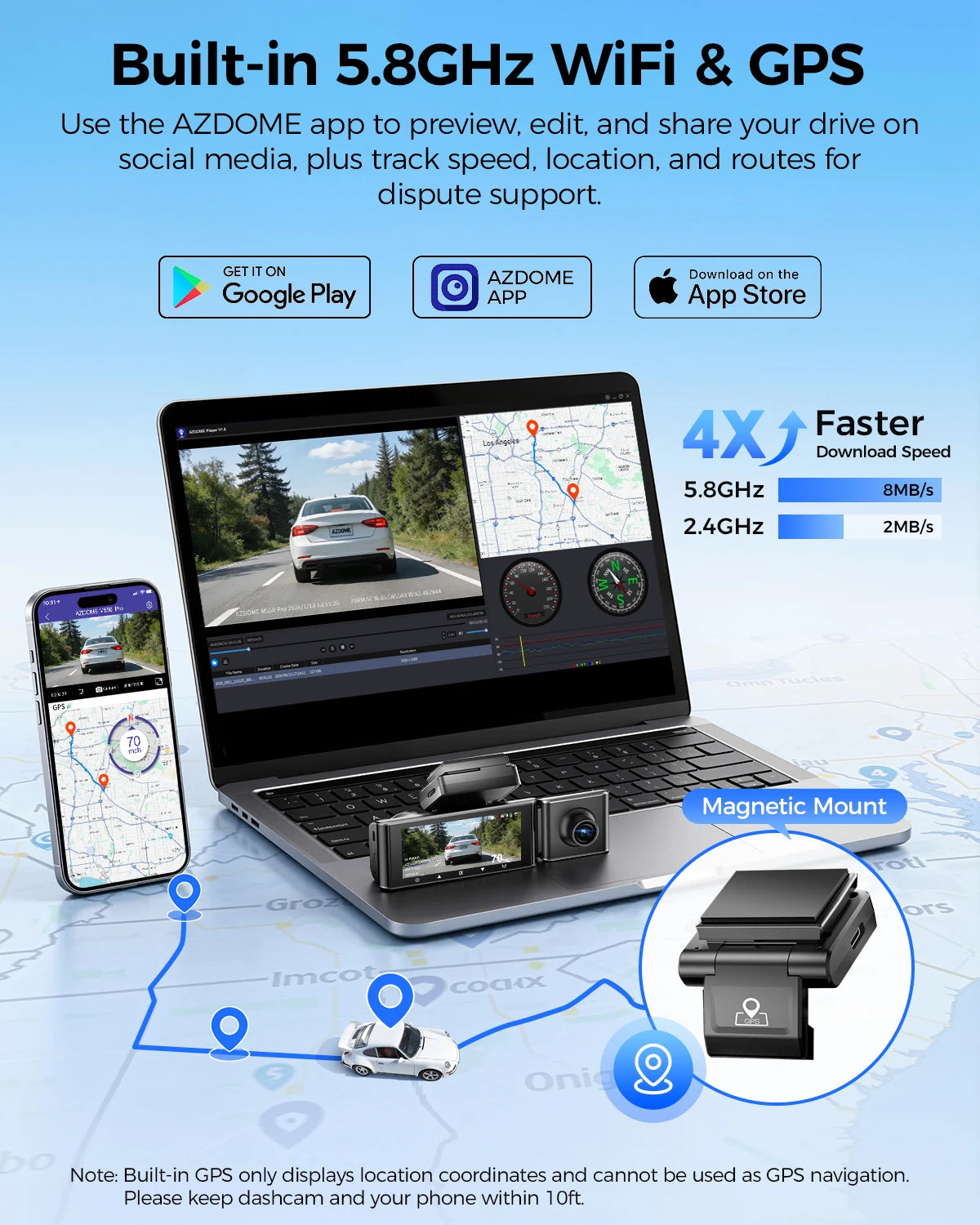 AZDOME M550 Pro 3-channel 4K dash cam with GPS and 5GHz WiFi