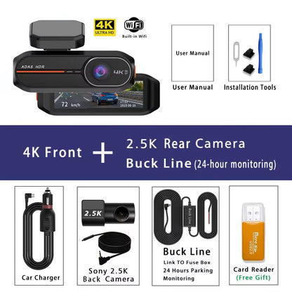4K dash cam with optional 2.5K rear camera and WiFi app
