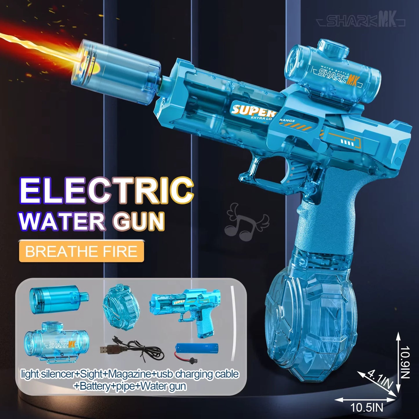Electric Water Gun with Light Sprays Flame Effect Continuously High-Pressure Powerful Outdoor Water Gun Toys Pistolet Na Wode