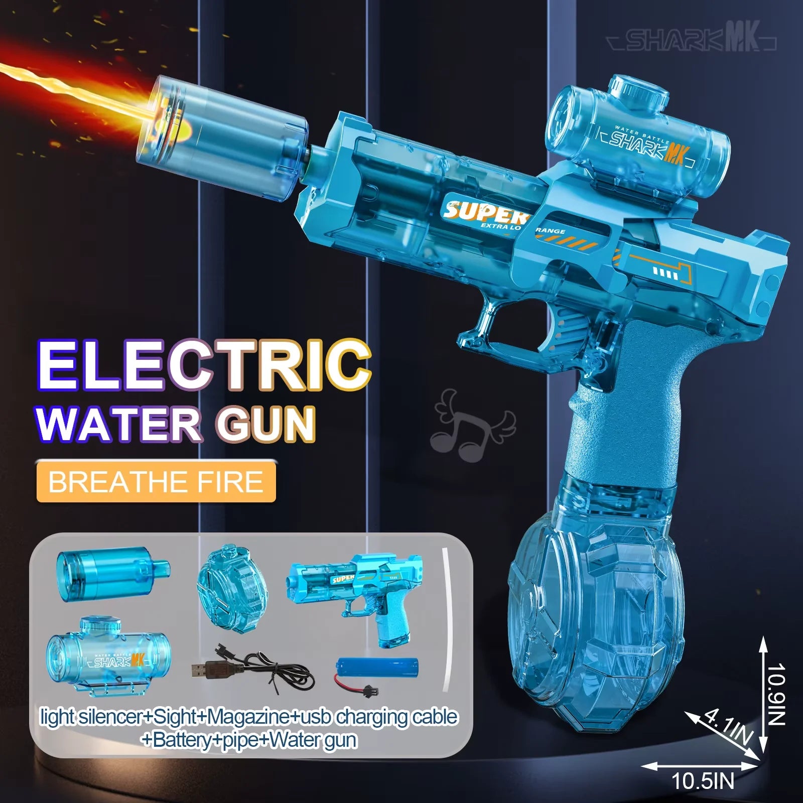 Electric Water Gun with Light Sprays Flame Effect Continuously High-Pressure Powerful Outdoor Water Gun Toys Pistolet Na Wode