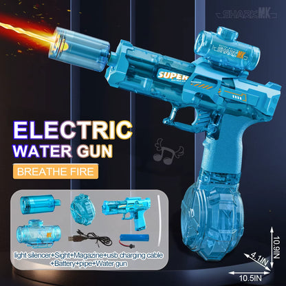 Electric Water Gun with Light Sprays Flame Effect Continuously High-Pressure Powerful Outdoor Water Gun Toys Pistolet Na Wode