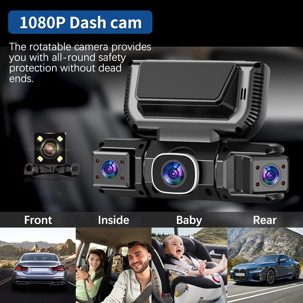 4-channel 360-degree dash cam with front, rear and side cameras
