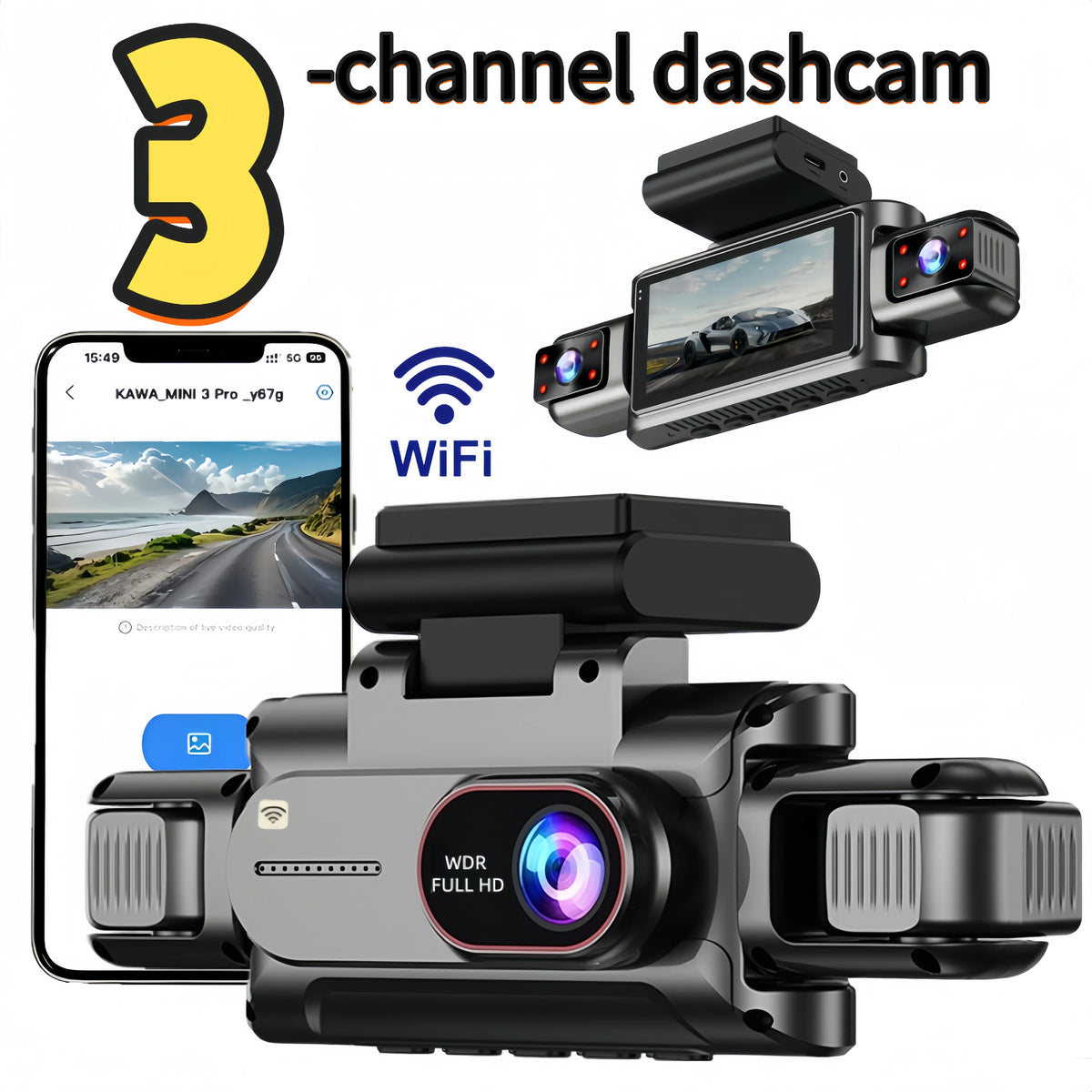 3 or 4 channel 1080P dash cam with WiFi and 3.5-inch screen