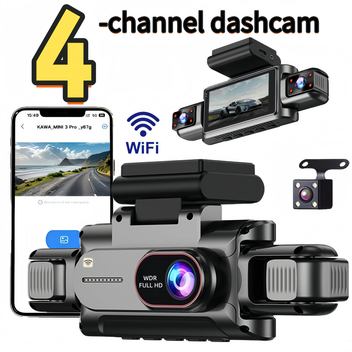 3 or 4 channel 1080P dash cam with WiFi and 3.5-inch screen