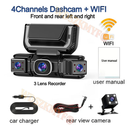 4-channel 360-degree dash cam with front, rear and side cameras
