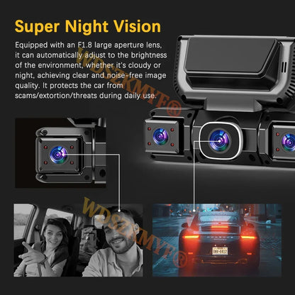 4-channel 360-degree dash cam with front, rear and side cameras