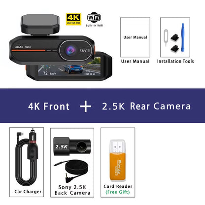 4K dash cam with optional 2.5K rear camera and WiFi app