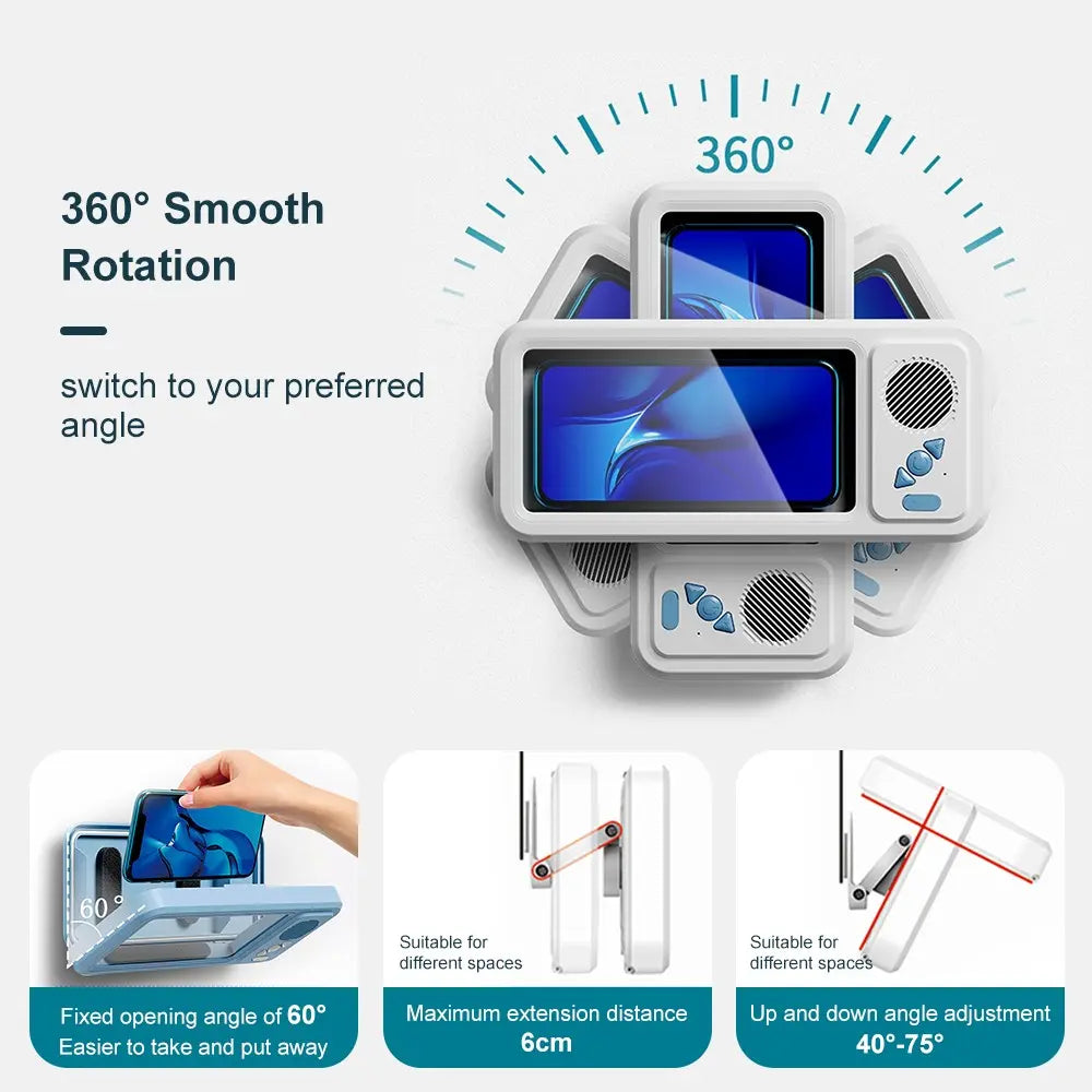 Mobile Phone Waterproof Box with Bluetooth Speaker, 360° Rotating Touch Screen Shower Phone Holder, Phone Mount Holder, Waterproof Cellphone Stand for Bathroom, Kitchen, Sink and Swimming Pool #GLOBAL PICKS