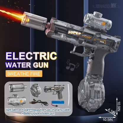 Electric Water Gun with Light Sprays Flame Effect Continuously High-Pressure Powerful Outdoor Water Gun Toys Pistolet Na Wode