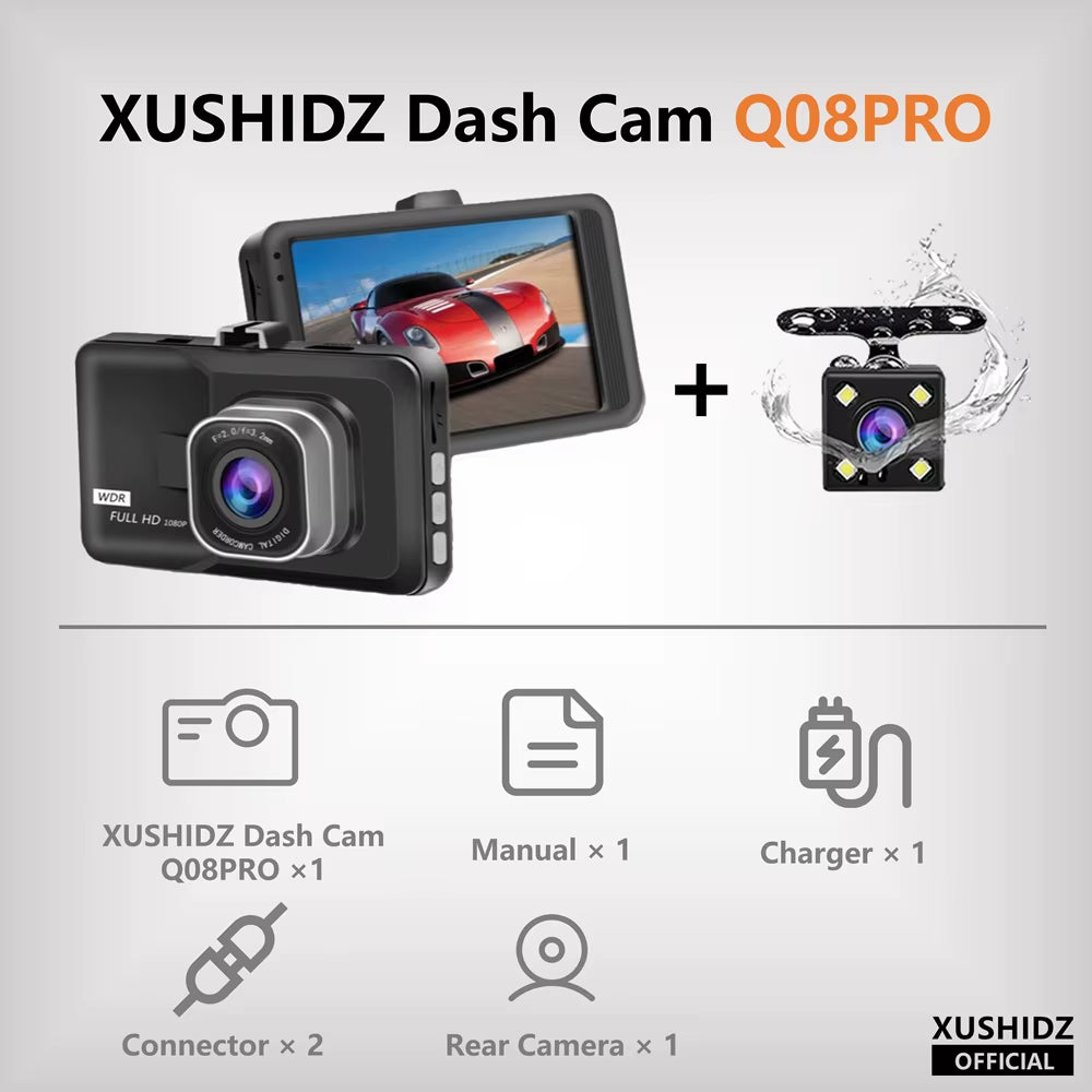 1080P dash cam with night vision and optional rear camera