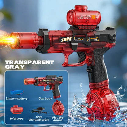 Electric Water Gun with Light Sprays Flame Effect Continuously High-Pressure Powerful Outdoor Water Gun Toys Pistolet Na Wode