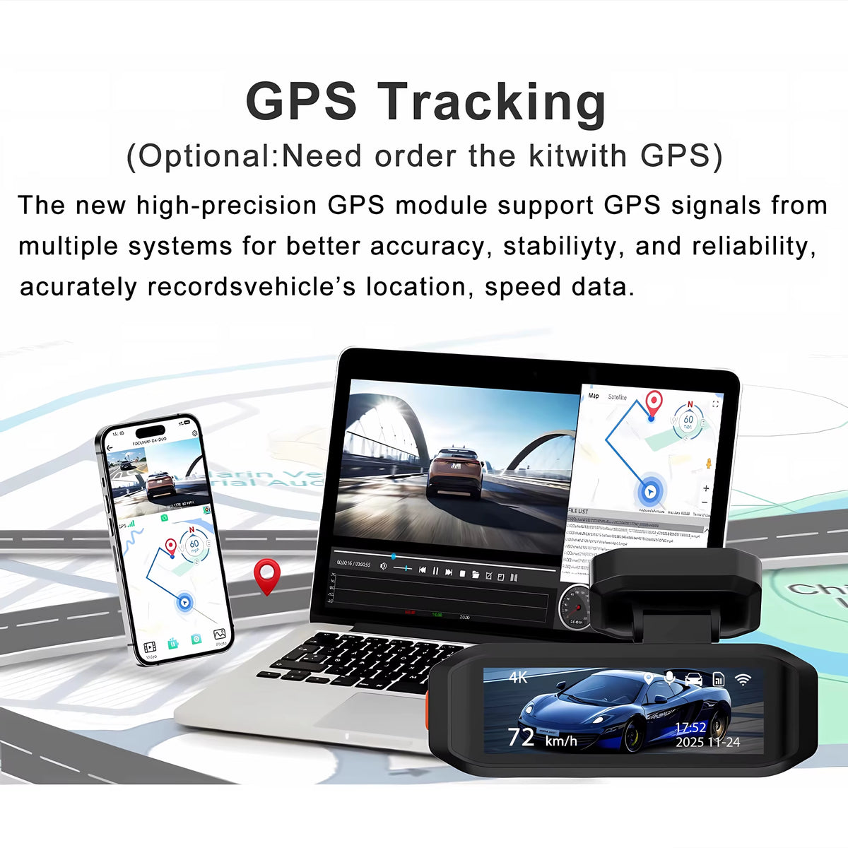 4K dash cam with optional 2.5K rear camera and WiFi app