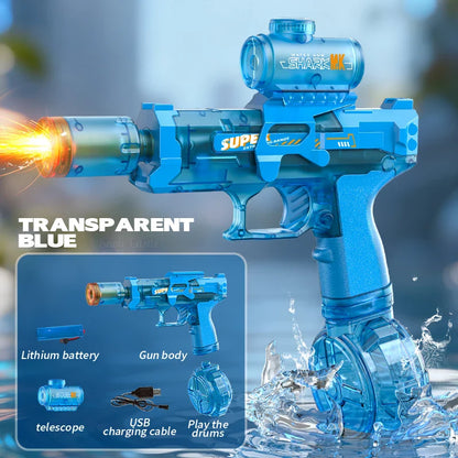 Electric Water Gun with Light Sprays Flame Effect Continuously High-Pressure Powerful Outdoor Water Gun Toys Pistolet Na Wode