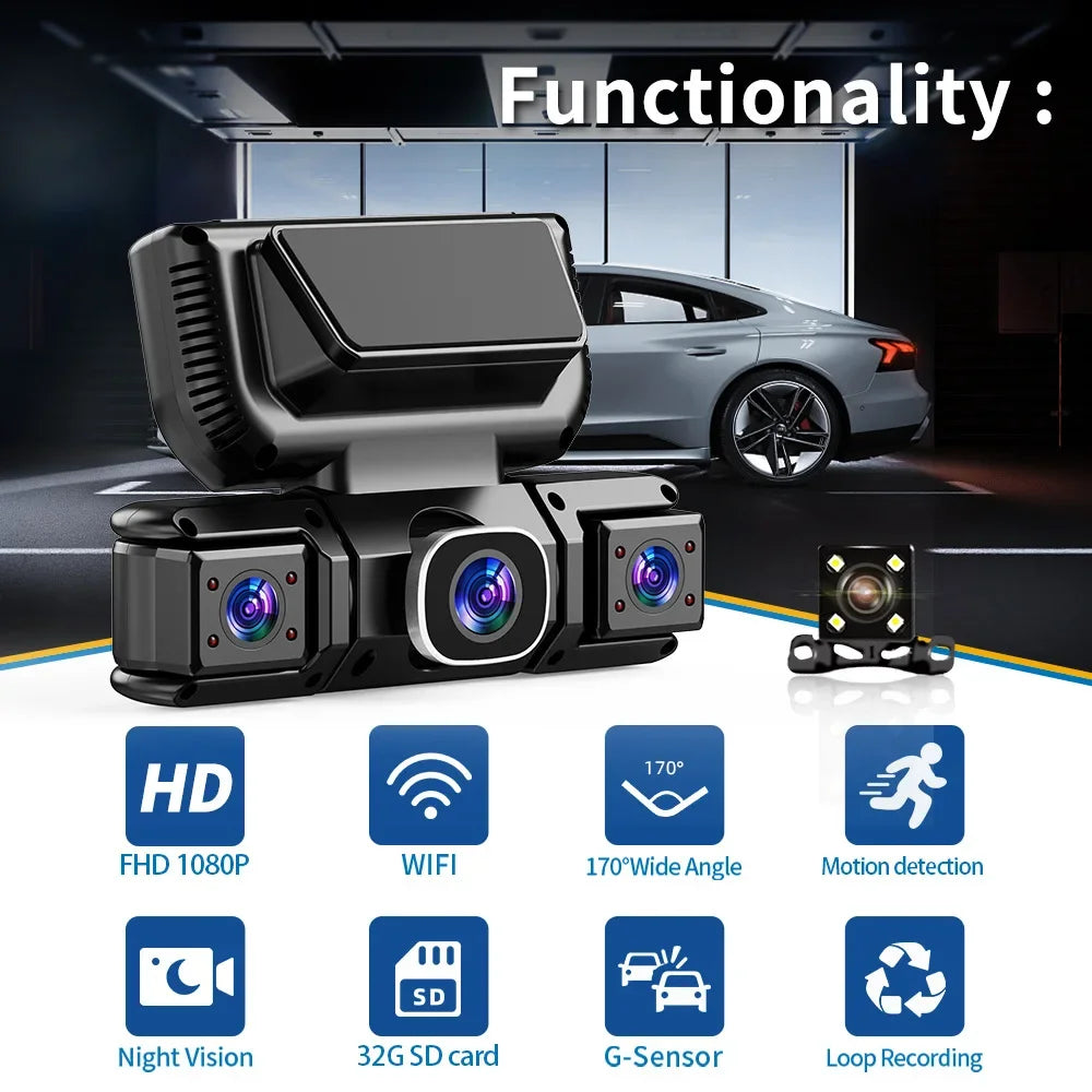 4-channel 360-degree dash cam with front, rear and side cameras
