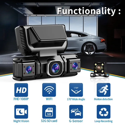 4-channel 360-degree dash cam with front, rear and side cameras