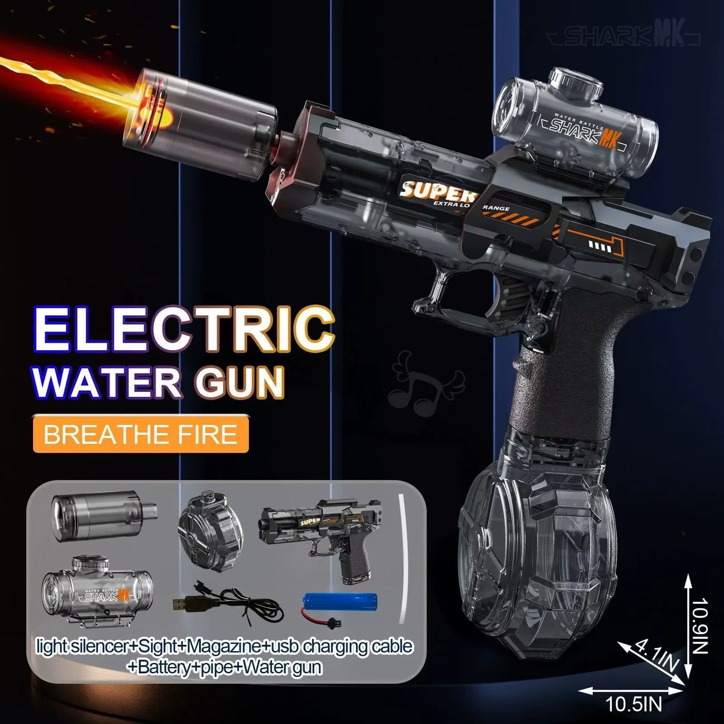 Electric Water Gun with Light Sprays Flame Effect Continuously High-Pressure Powerful Outdoor Water Gun Toys Pistolet Na Wode