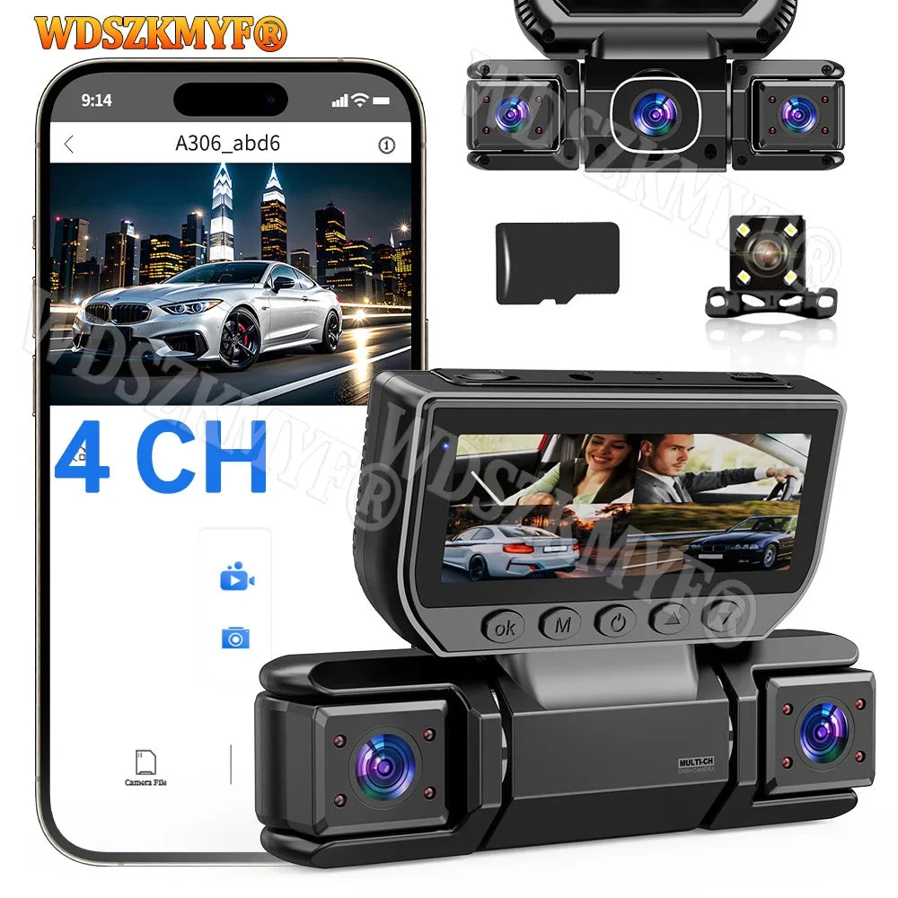 4-channel 360-degree dash cam with front, rear and side cameras
