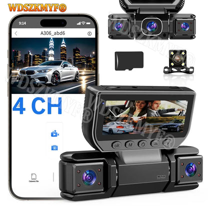 4-channel 360-degree dash cam with front, rear and side cameras