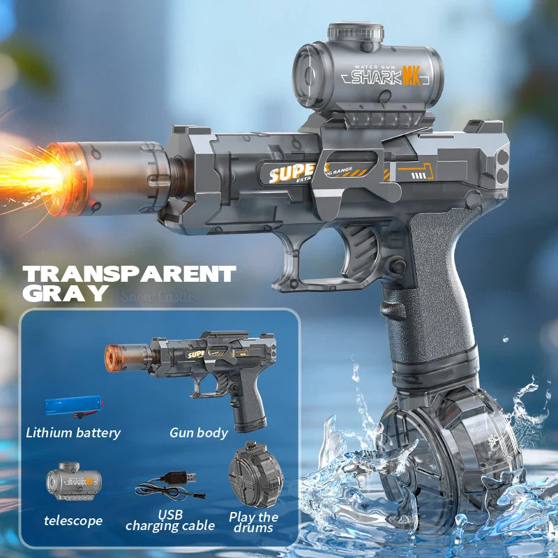 Electric Water Gun with Light Sprays Flame Effect Continuously High-Pressure Powerful Outdoor Water Gun Toys Pistolet Na Wode