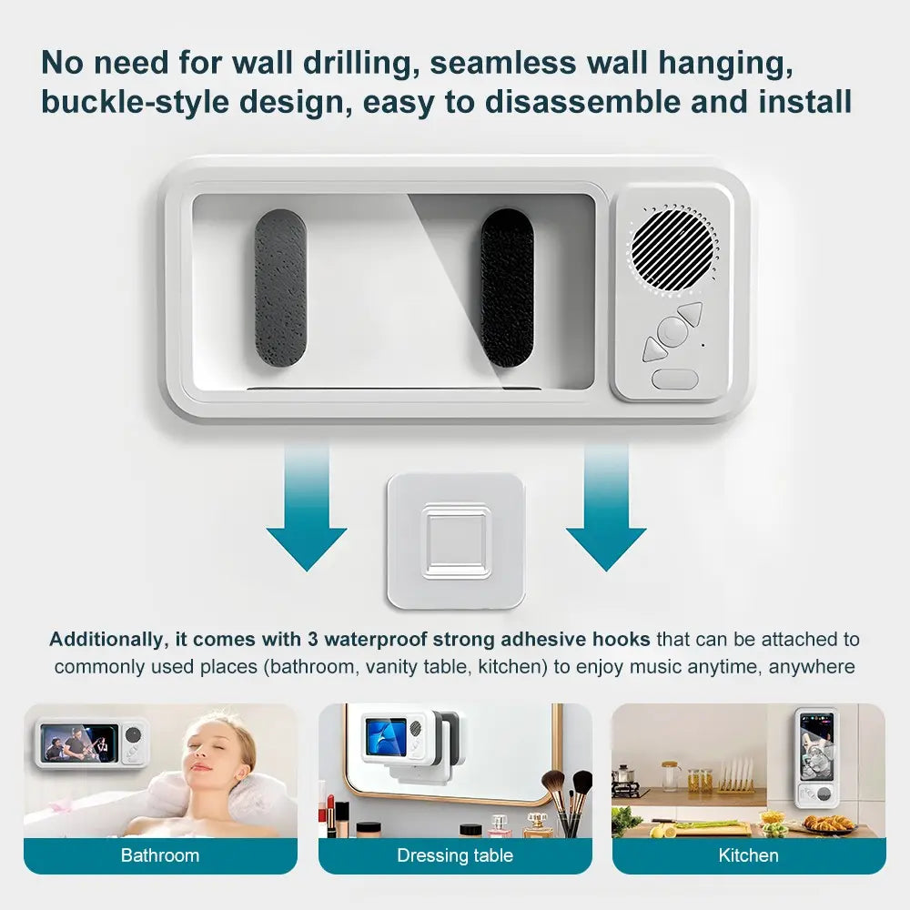 Mobile Phone Waterproof Box with Bluetooth Speaker, 360° Rotating Touch Screen Shower Phone Holder, Phone Mount Holder, Waterproof Cellphone Stand for Bathroom, Kitchen, Sink and Swimming Pool #GLOBAL PICKS
