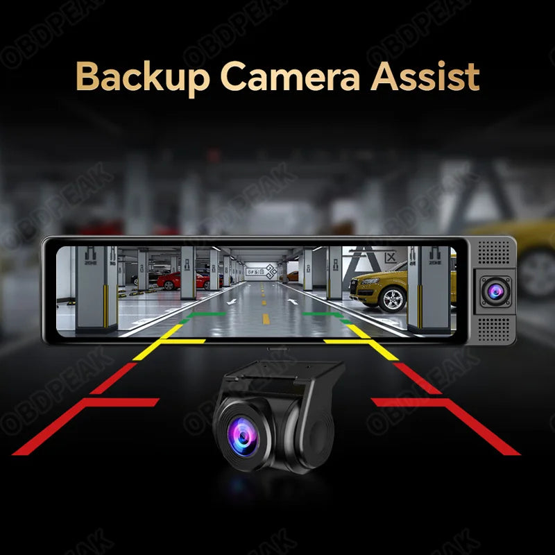 OBDPEAK H330 3-channel mirror dash cam with infrared cabin camera