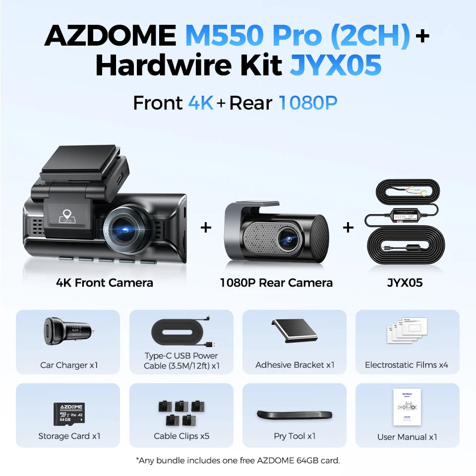 AZDOME M550 Pro 3-channel 4K dash cam with GPS and 5GHz WiFi