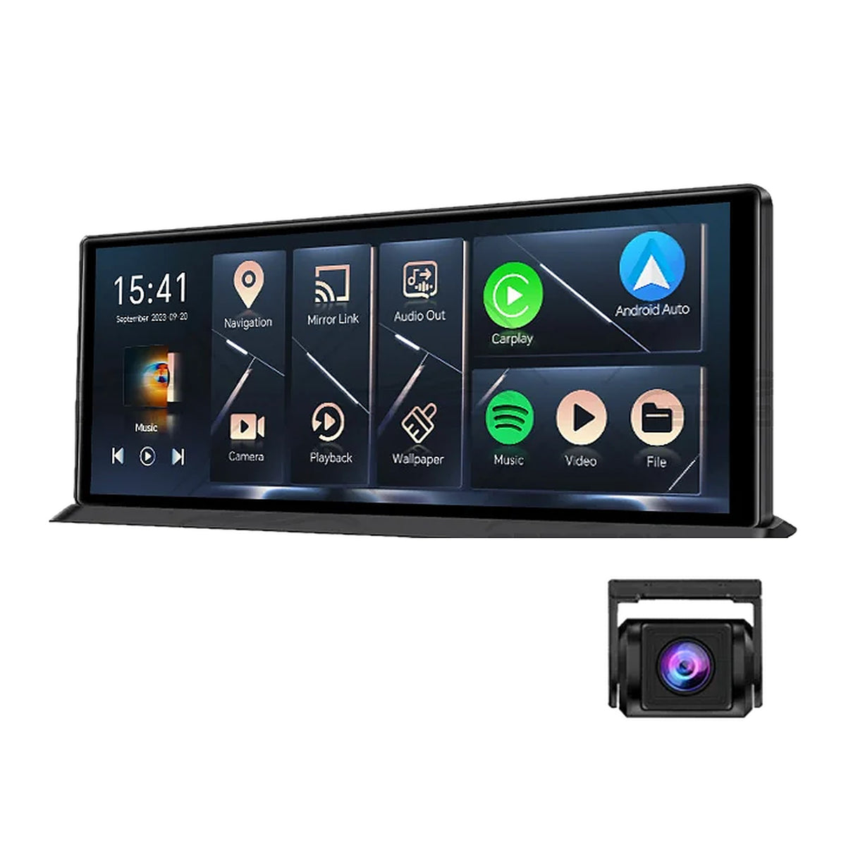 OBDPEAK K60 Pro 11.3-inch wireless CarPlay and Android Auto screen with built-in dash cam